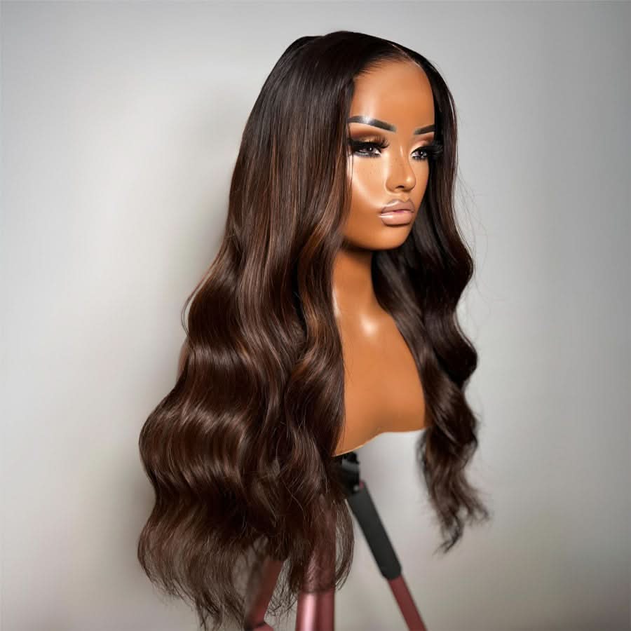 WOWANGEL Brown Highlight 7X6 Drawstring Glueless Wigs HD Lace Wigs - wowangel