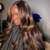 WOWANGEL Brown Highlights 13x6 Skinlike Real HD Lace Front Wig Body Wave - wowangel