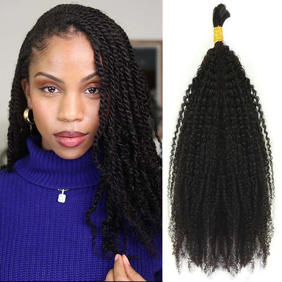 WOWANGEL Bulk Human Hair for Braiding Afro Kinky Curly 50g/bundle *2 - wowangel