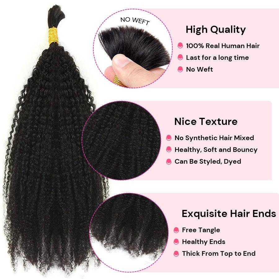 WOWANGEL Bulk Human Hair for Braiding Afro Kinky Curly 50g/bundle *2 - wowangel