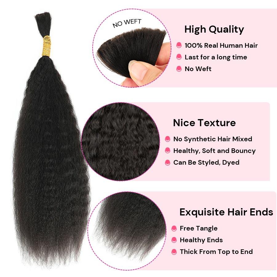 WOWANGEL Bulk Human Hair for Braiding Kinky Straight 50g/bundle *2 - wowangel