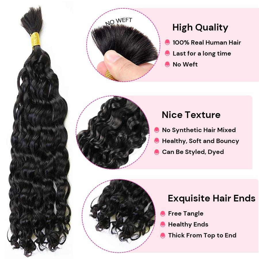 WOWANGEL Bulk Human Hair for Braiding Natural Wave 50g/bundle *2 - wowangel