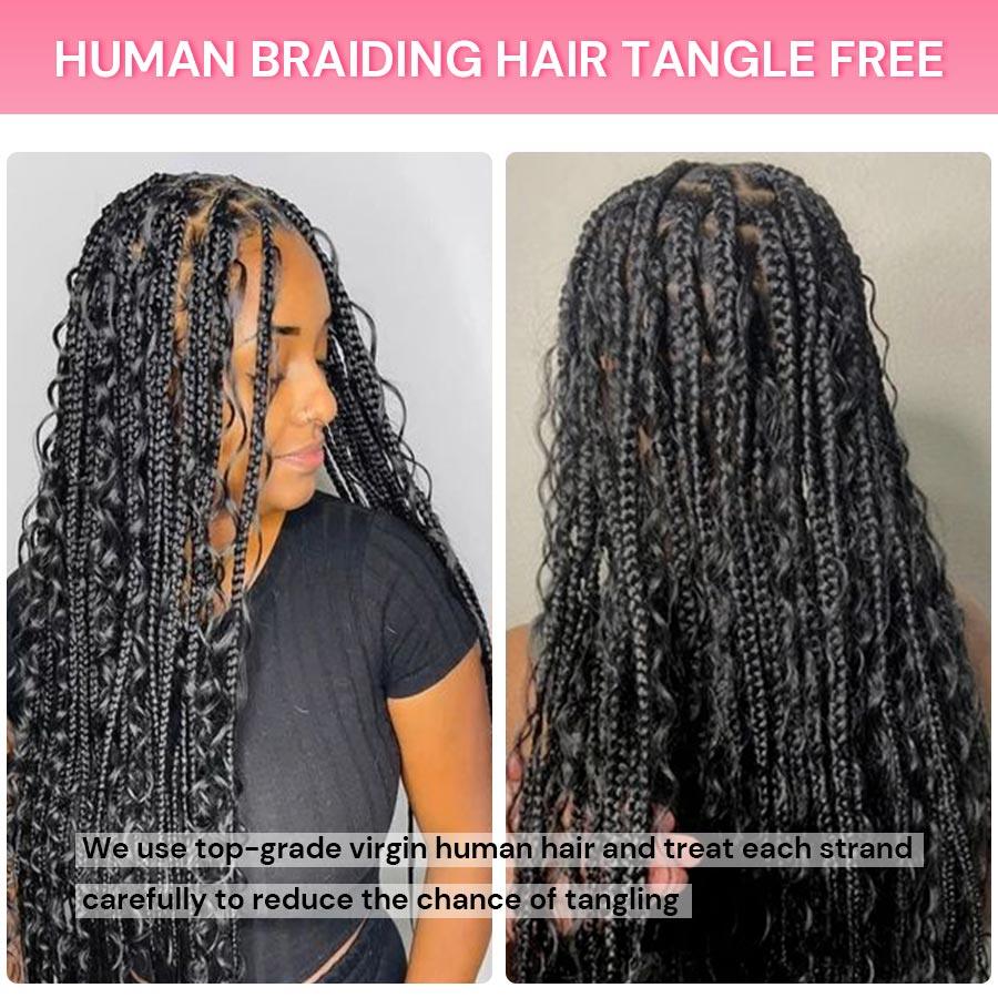 WOWANGEL Bulk Human Hair for Braiding Natural Wave 50g/bundle *2 - wowangel