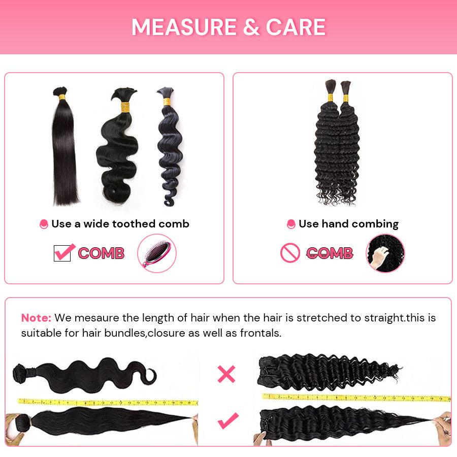 Instructions for measuring and caring for WOWANGEL hair.