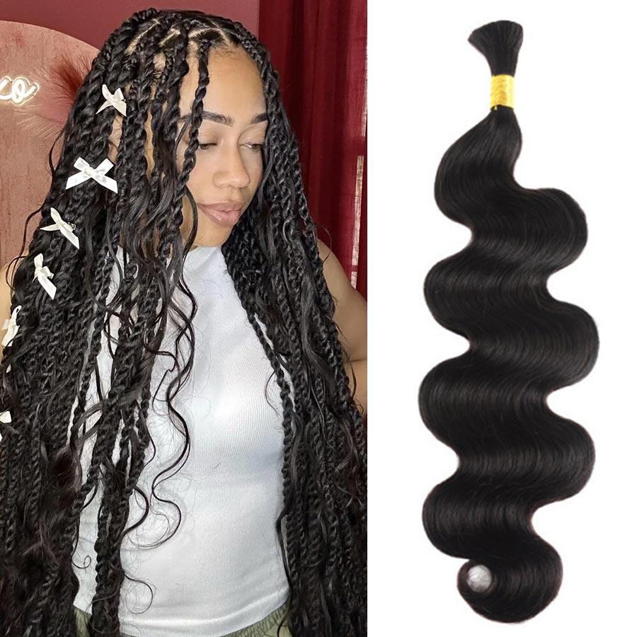 WOWANGEL Bulk Human Hair for Braiding Nature Black Body Wave 50g/bundle *2 - wowangel