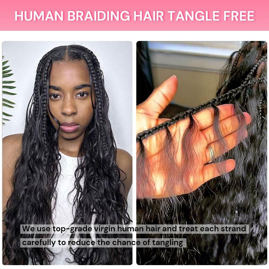 WOWANGEL Bulk Human Hair for Braiding Nature Black Body Wave 50g/bundle *2 - wowangel