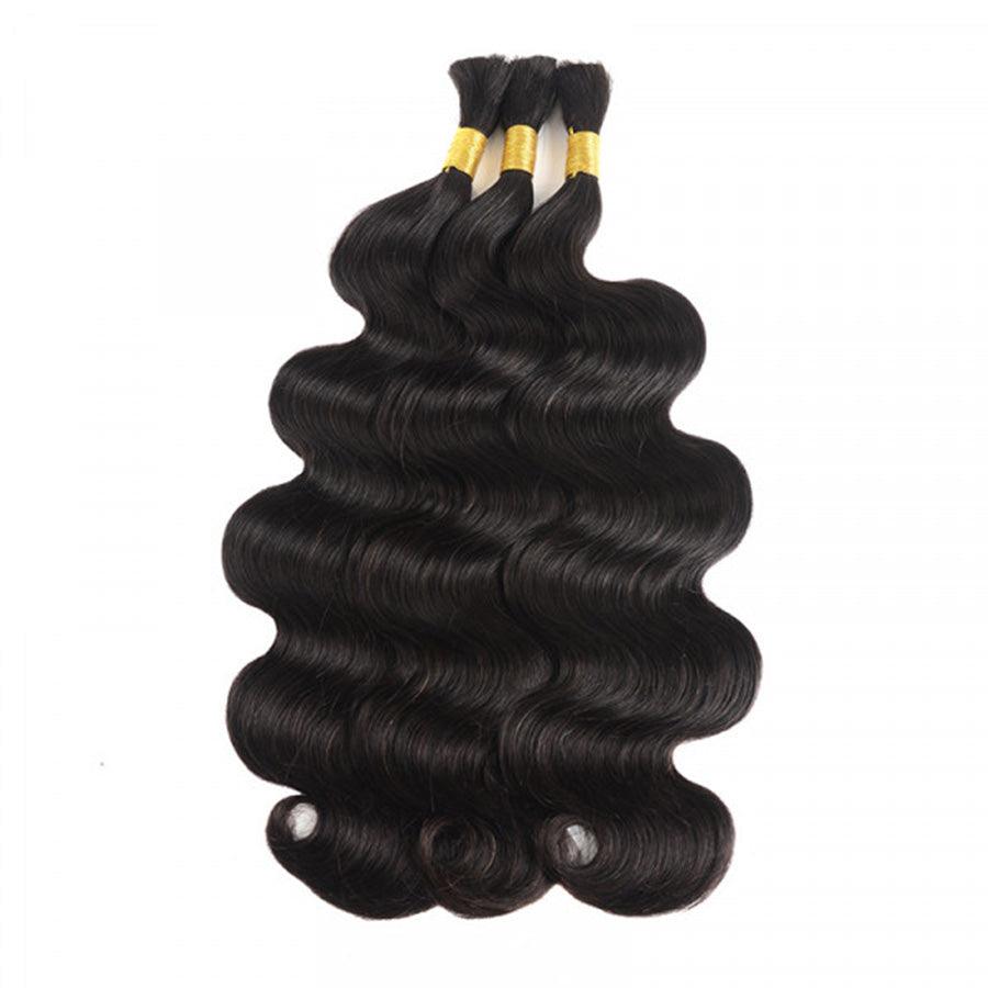 WOWANGEL Bulk Human Hair for Braiding Nature Black Body Wave 50g/bundle *2 - wowangel