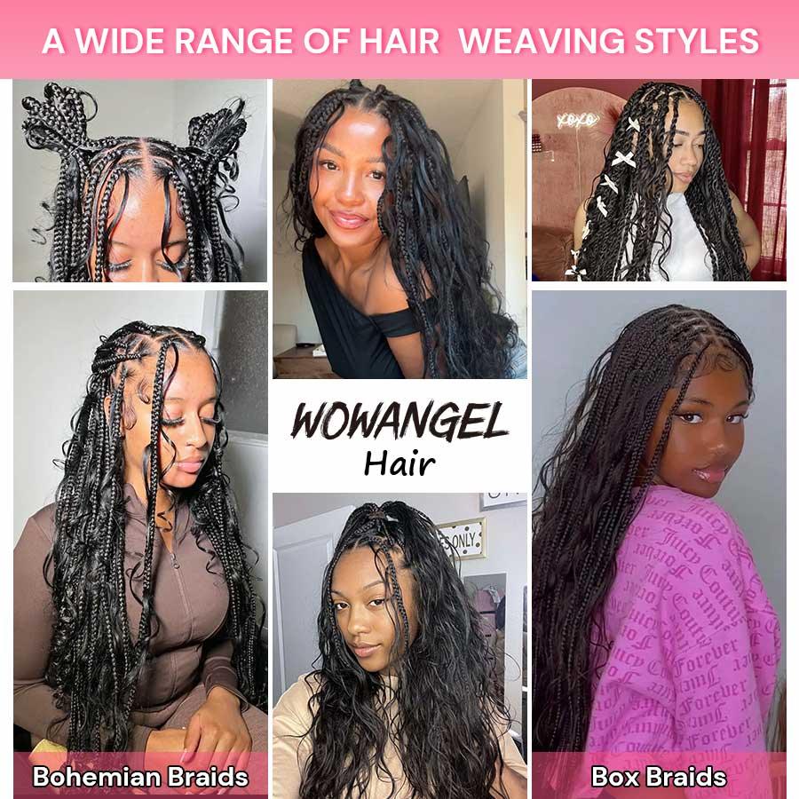 WOWANGEL Bulk Human Hair for Braiding Nature Black Body Wave 50g/bundle *2 - wowangel