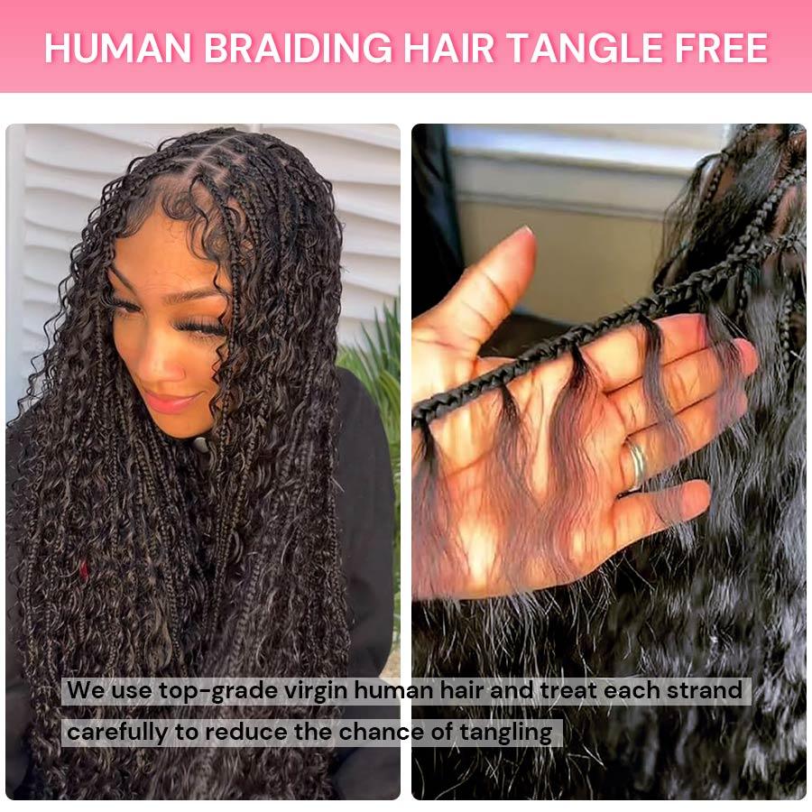 WOWANGEL Bulk Human Hair for Braiding Nature Black Deep Wave 50g/bundle *2 - wowangel