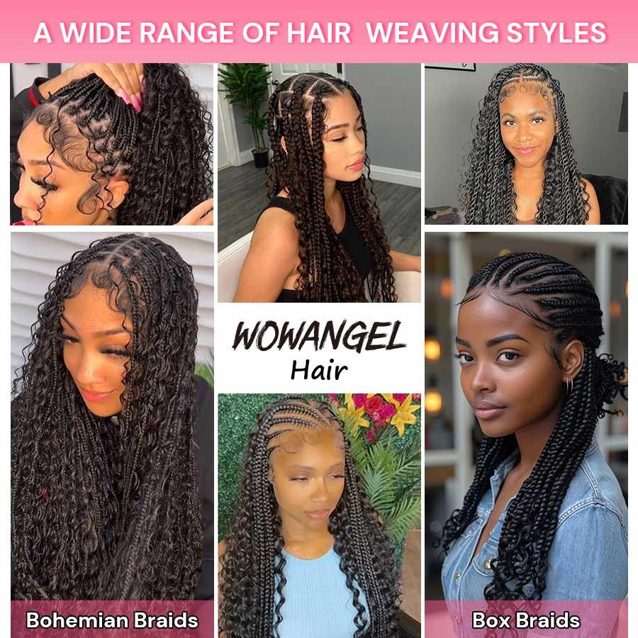 WOWANGEL Bulk Human Hair for Braiding Nature Black Deep Wave 50g/bundle *2 - wowangel