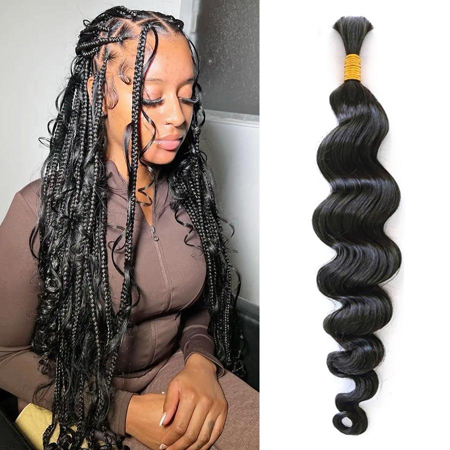 Loose wave human hair bundle for braiding, nature black.