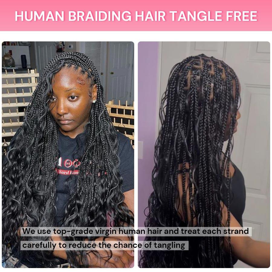 Tangle-free virgin human hair for braiding.