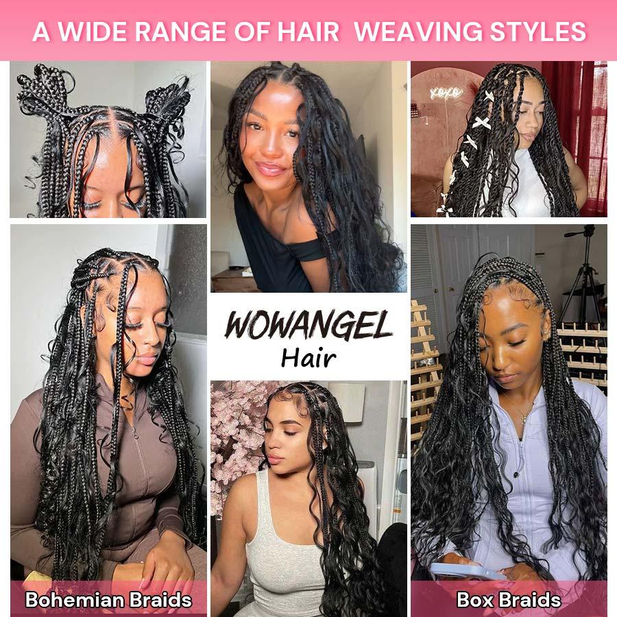 WOWANGEL Bulk Human Hair for Braiding Nature Black Loose Wave 50g/bundle *2 - wowangel