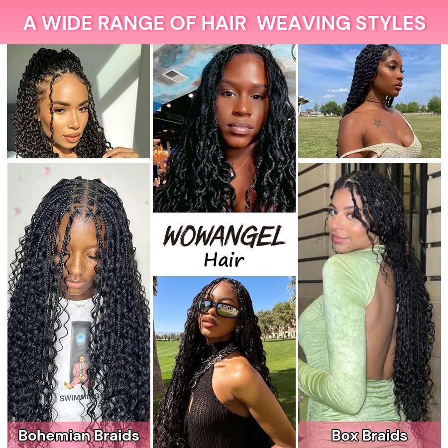 WOWANGEL Bulk Human Hair for Braiding Nature Black Water Wave 50g/bundle *2 - wowangel