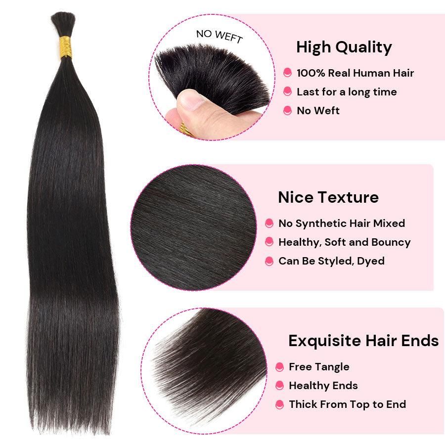 WOWANGEL Bulk Human Hair for Braiding Straight Nature Black 50g/bundle *2 - wowangel