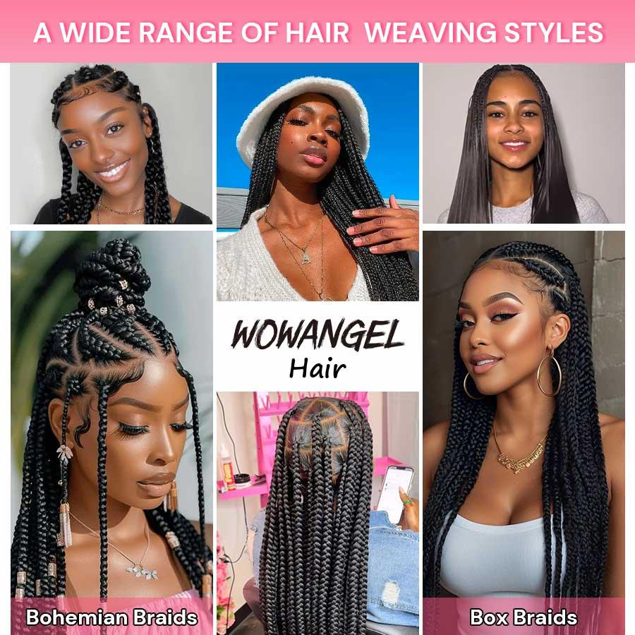 WOWANGEL Bulk Human Hair for Braiding Straight Nature Black 50g/bundle *2 - wowangel