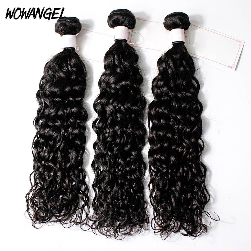 WOWANGEL water wave human hair bundles, 100% natural black hair extensions with a deep, defined curl pattern. Soft, shiny, and perfect for versatile styling.