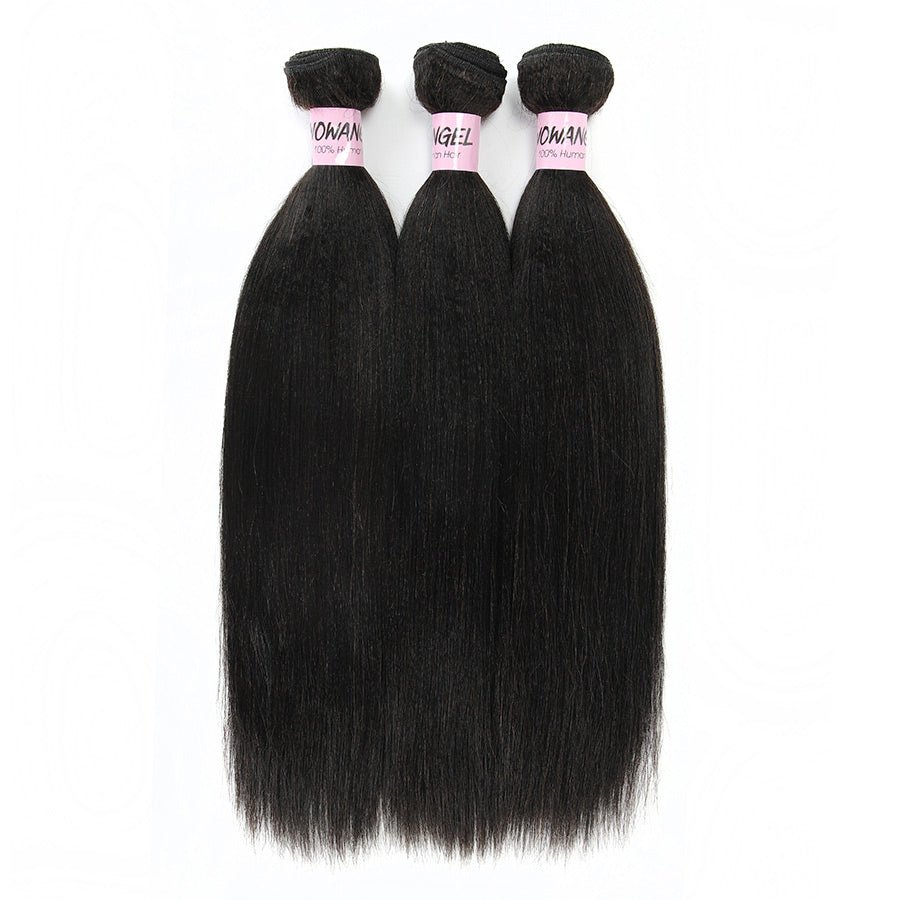 WOWANGEL Bundles Deal 3pcs Yaki Straight/ Kinky Straight 100% Human Hair Weaves - wowangel