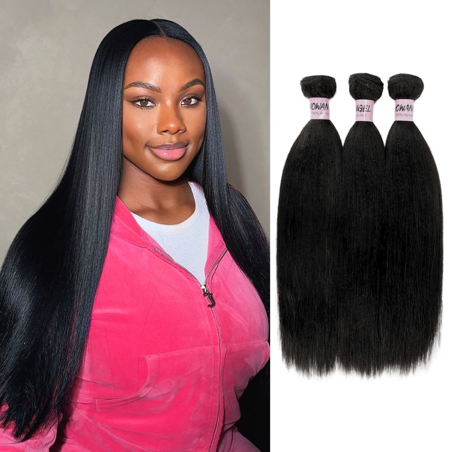 WOWANGEL Bundles Deal 3pcs Yaki Straight/ Kinky Straight 100% Human Hair Weaves - wowangel