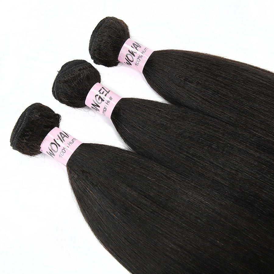 WOWANGEL Bundles Deal 3pcs Yaki Straight/ Kinky Straight 100% Human Hair Weaves - wowangel