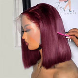 WOWANGEL Burgundy 99J 13x6 Skinlike Real HD Lace Wig Straight Short BOB - wowangel