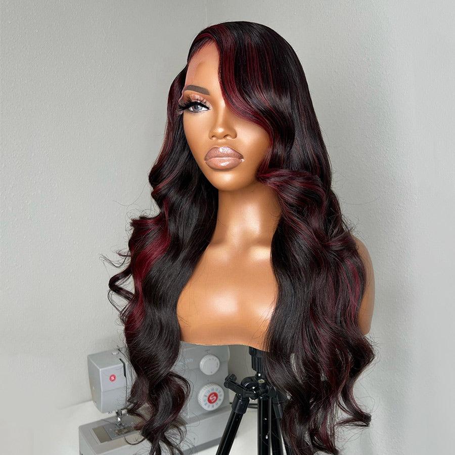 WOWANGEL Burgundy Highlight 13X4 HD Lace Full Frontal Wig Body Wave - wowangel