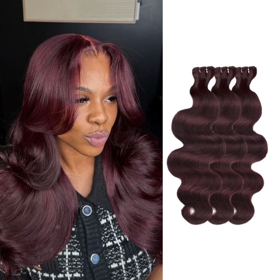 WOWANGEL Burgundy/99J Hair Bundles Deal 3pcs Body Wave 100% Human Hair Weaves - wowangel