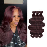 WOWANGEL Burgundy/99J Hair Bundles Deal 3pcs Body Wave 100% Human Hair Weaves - wowangel