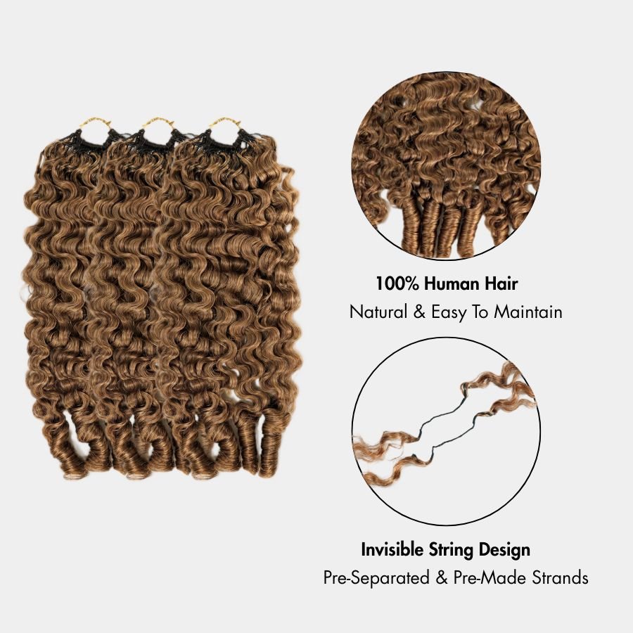 WOWANGEL Burmese Curly Miracle Knots Crochet Hair 30 Brown Pre-Separated Feather Crochet Human Hair Extensions - wowangel