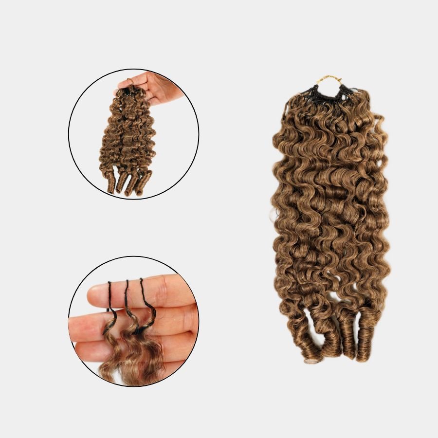 WOWANGEL Burmese Curly Miracle Knots Crochet Hair 30 Brown Pre-Separated Feather Crochet Human Hair Extensions - wowangel