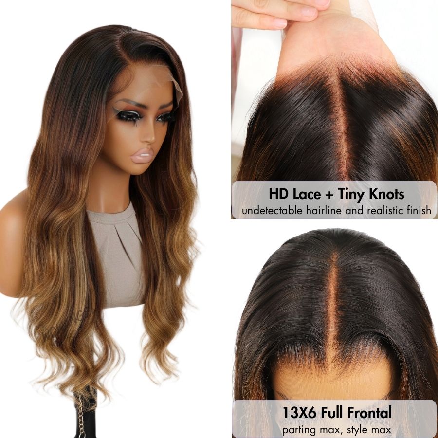 WOWANGEL Caramel Ombre Premium Raw Hair 13X6 HD Lace Frontal Wig - wowangel