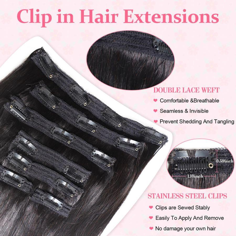 Double lace weft clip-in hair extensions with steel clips