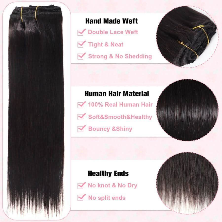 WOWANGEL Classic Lace Weft Clip Ins Hair Extensions Straight/Body Wave/Kinky Straight/Kinky Curly - wowangel