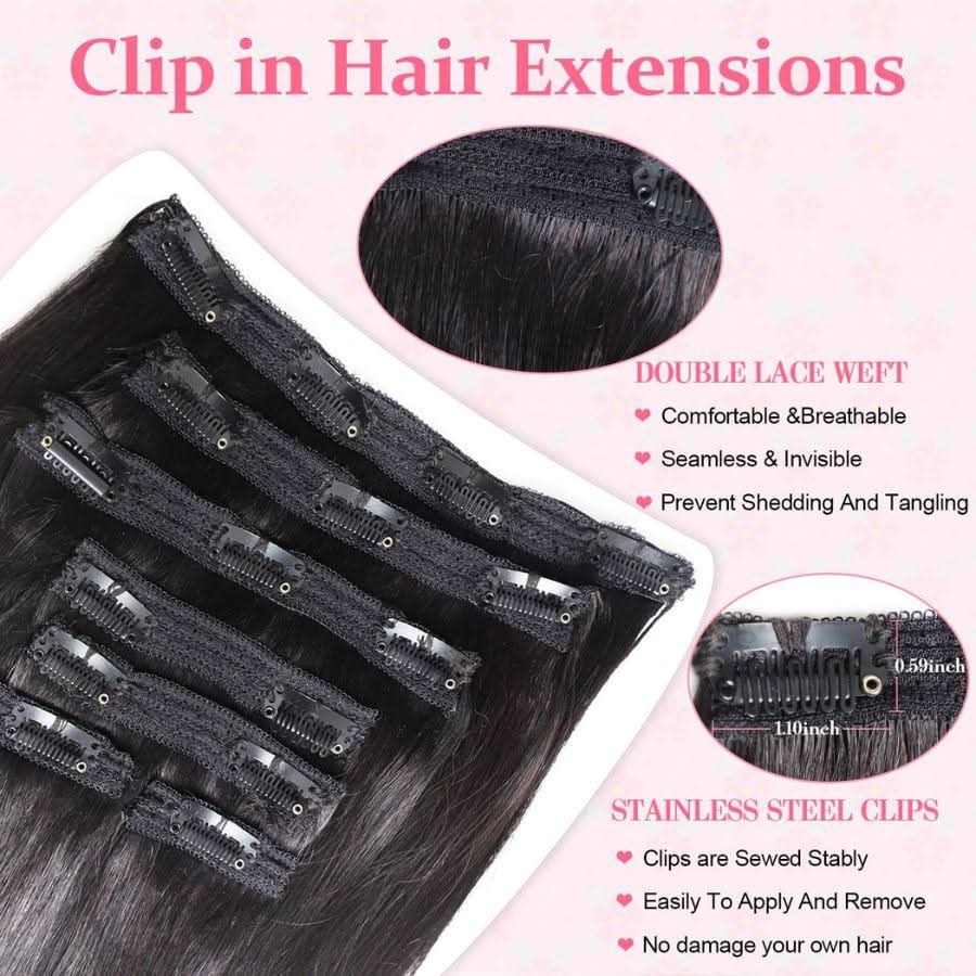 WOWANGEL Classic Lace Weft Clip Ins Hair Extensions Straight/Body Wave/Kinky Straight/Kinky Curly - wowangel