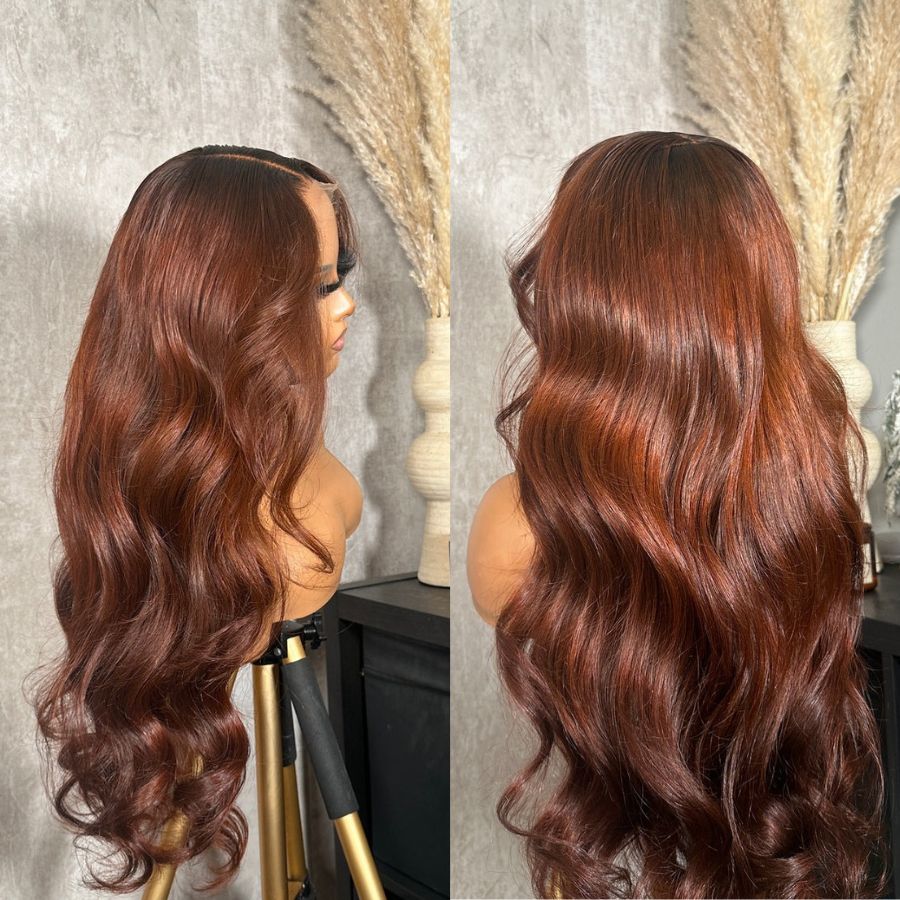 WOWANGEL Copper Brown 13x6 Skinlike Real HD Lace Front Wig with Dark Root - wowangel