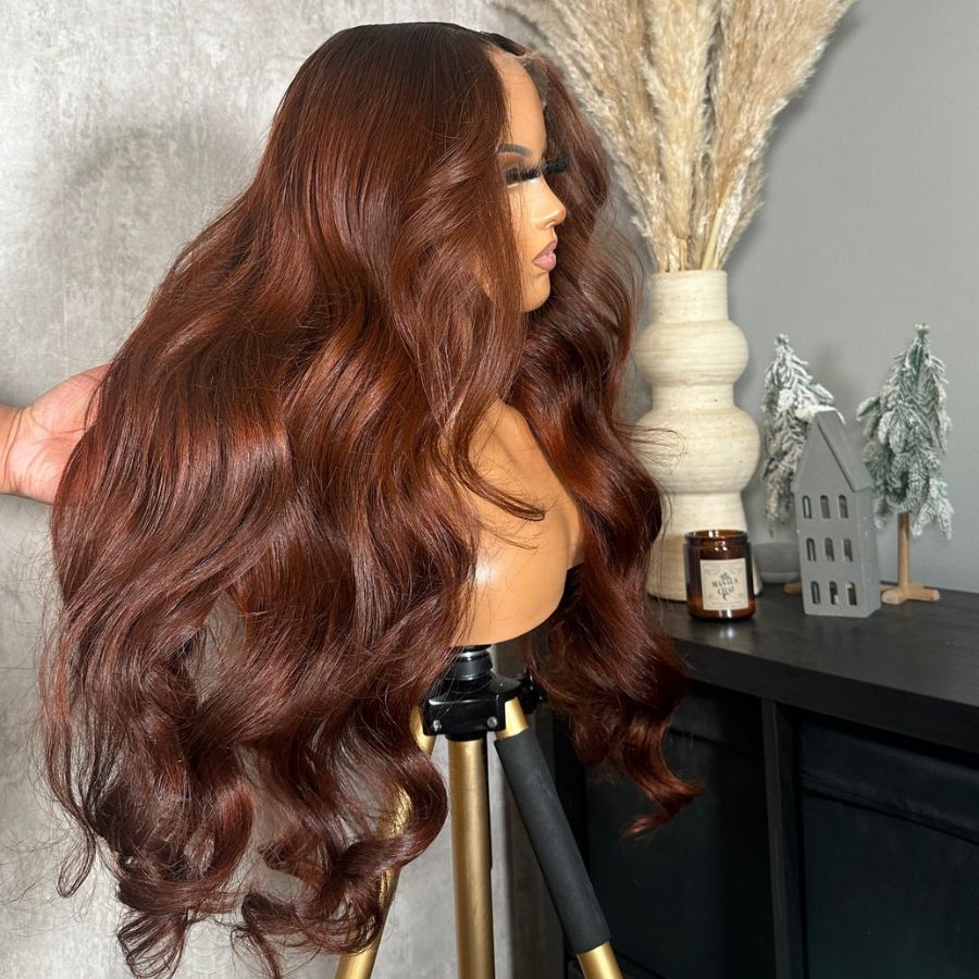 WOWANGEL Copper Brown 13x6 Skinlike Real HD Lace Front Wig with Dark Root - wowangel