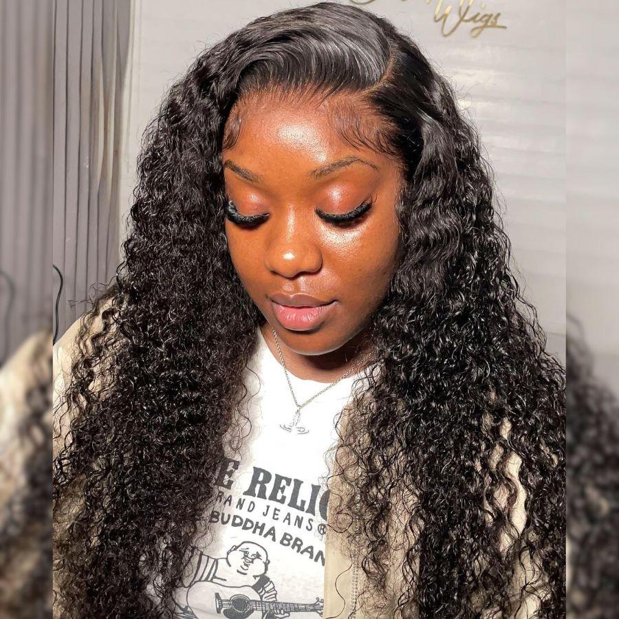 WOWANGEL Curly 13x4 HD Lace Full Frontal Wigs Pre - plucked Nature Hairline - wowangel