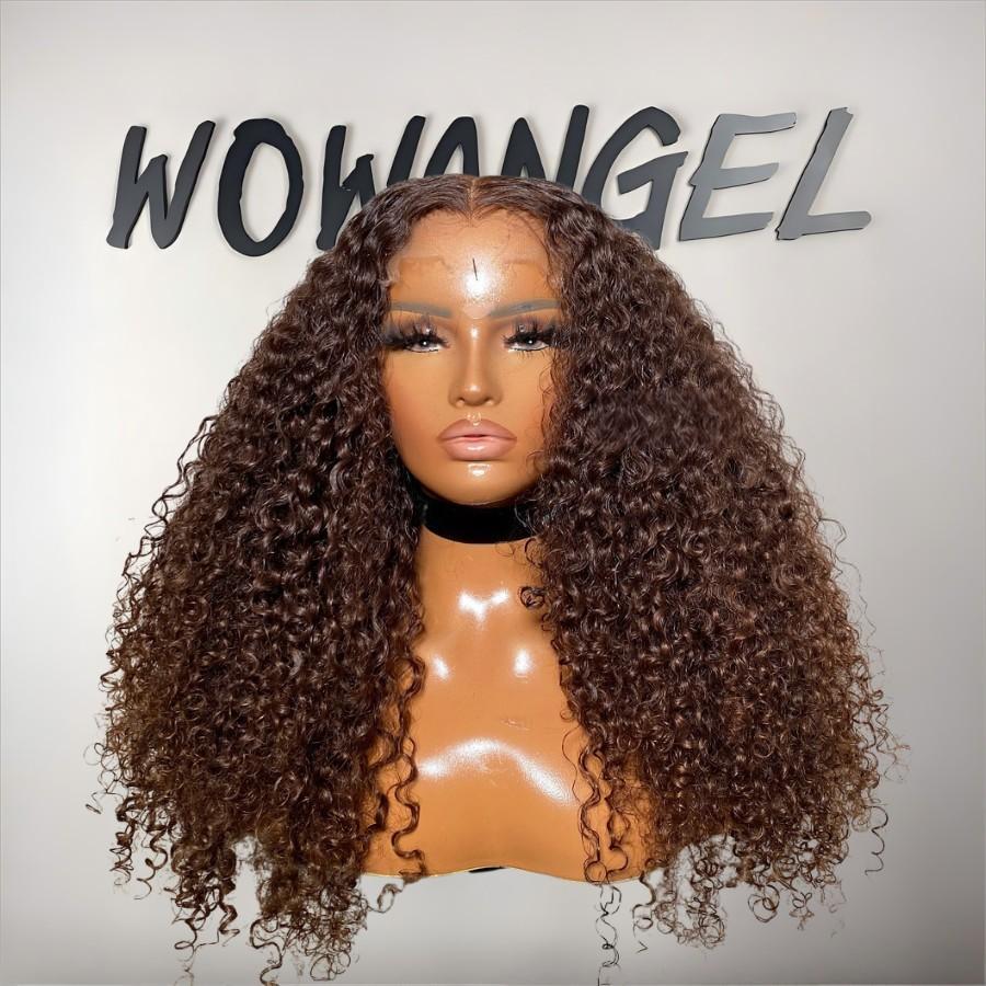 WOWANGEL Dark Brown Burmese Curly 13x6 Skinlike Real HD Lace Front Wig - wowangel