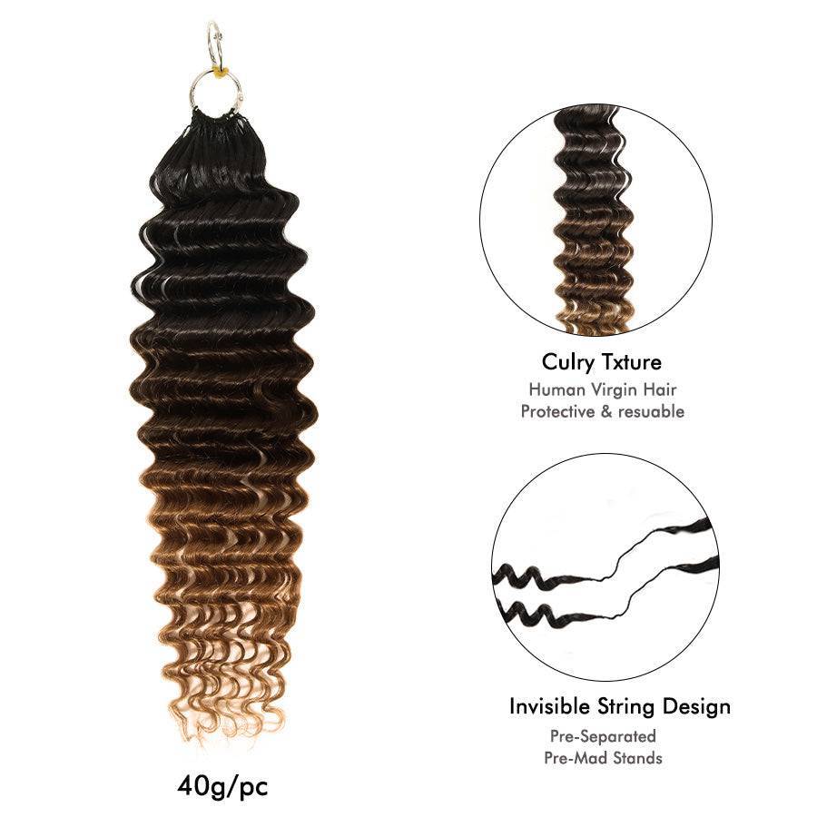WOWANGEL Deep Wave 1B/4/30 Ombre Color Pre - Separated Feather Crochet Human Hair Extensions - wowangel