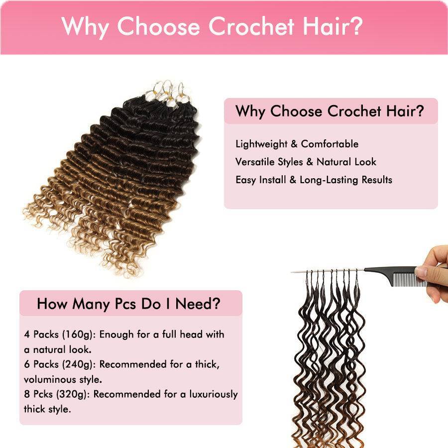 WOWANGEL Deep Wave 1B/4/30 Ombre Color Pre - Separated Feather Crochet Human Hair Extensions - wowangel