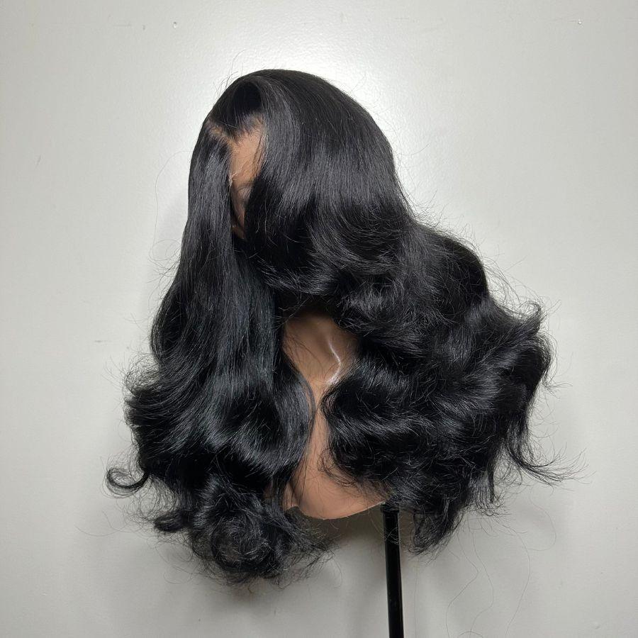 Side view of WOWANGEL body wave lace wig on mannequin