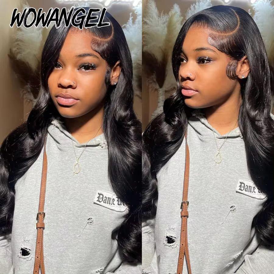 Model wearing WOWANGEL body wave lace frontal wig