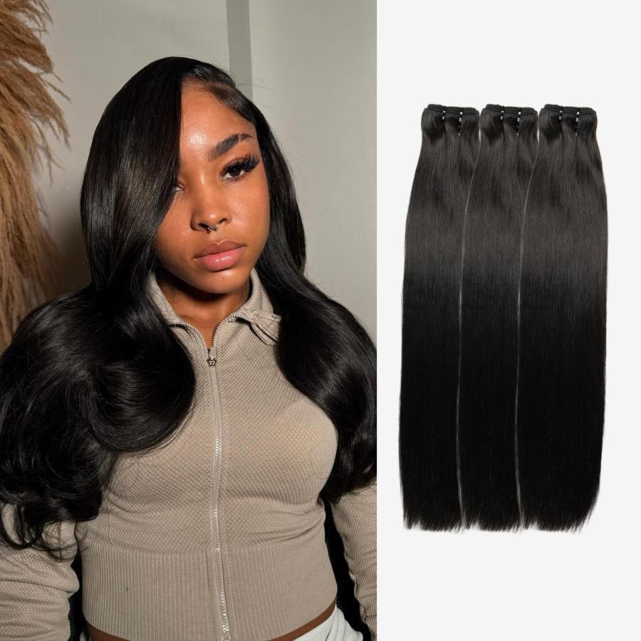 WOWANGEL European Raw Hair Bundles Straight Double Drawn Hair Weaves - wowangel