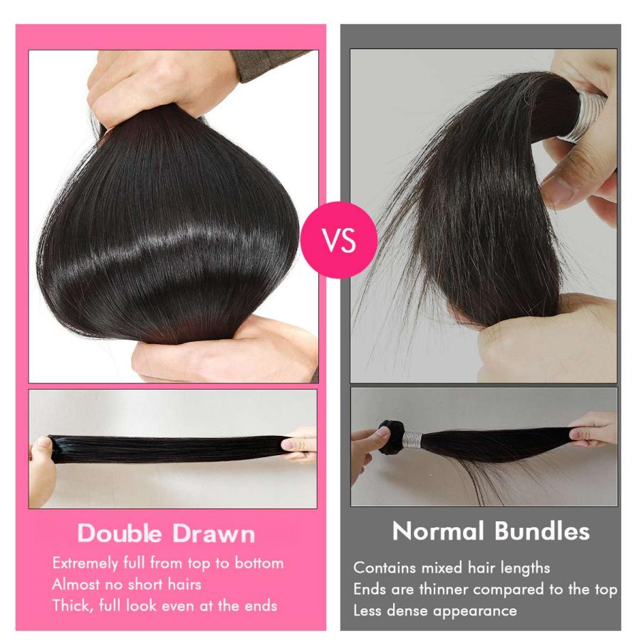 WOWANGEL European Raw Hair Bundles Straight Double Drawn Hair Weaves - wowangel