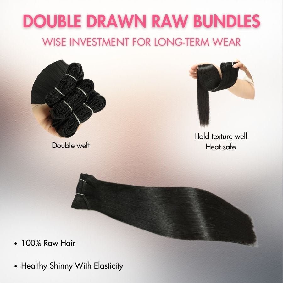WOWANGEL European Raw Hair Bundles Straight Double Drawn Hair Weaves - wowangel