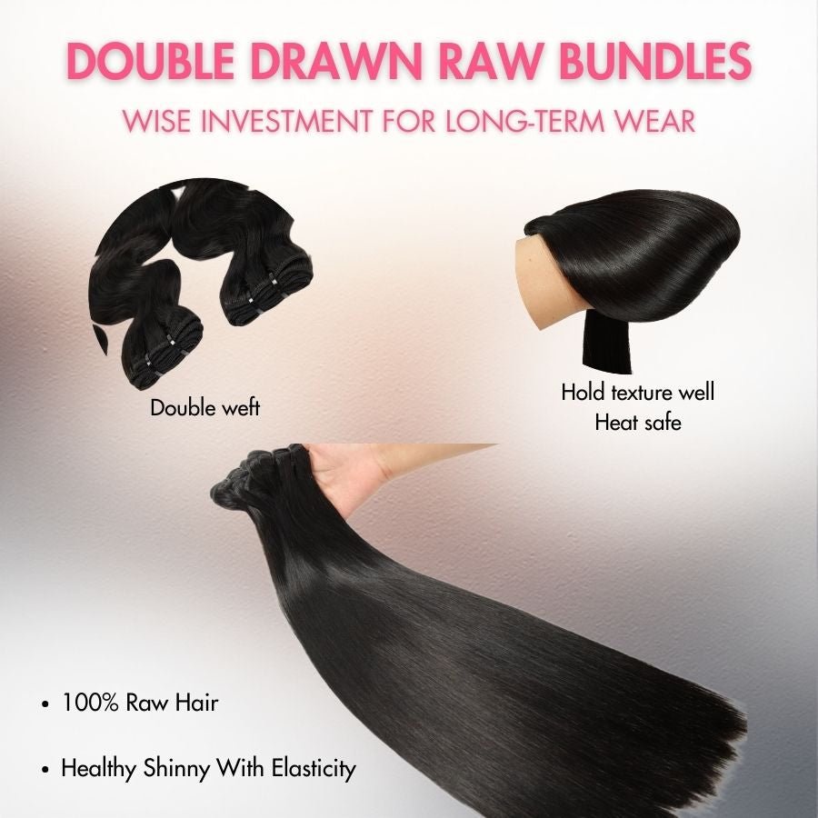 WOWANGEL European Raw Hair Bundles Straight Double Drawn Hair Weaves - wowangel