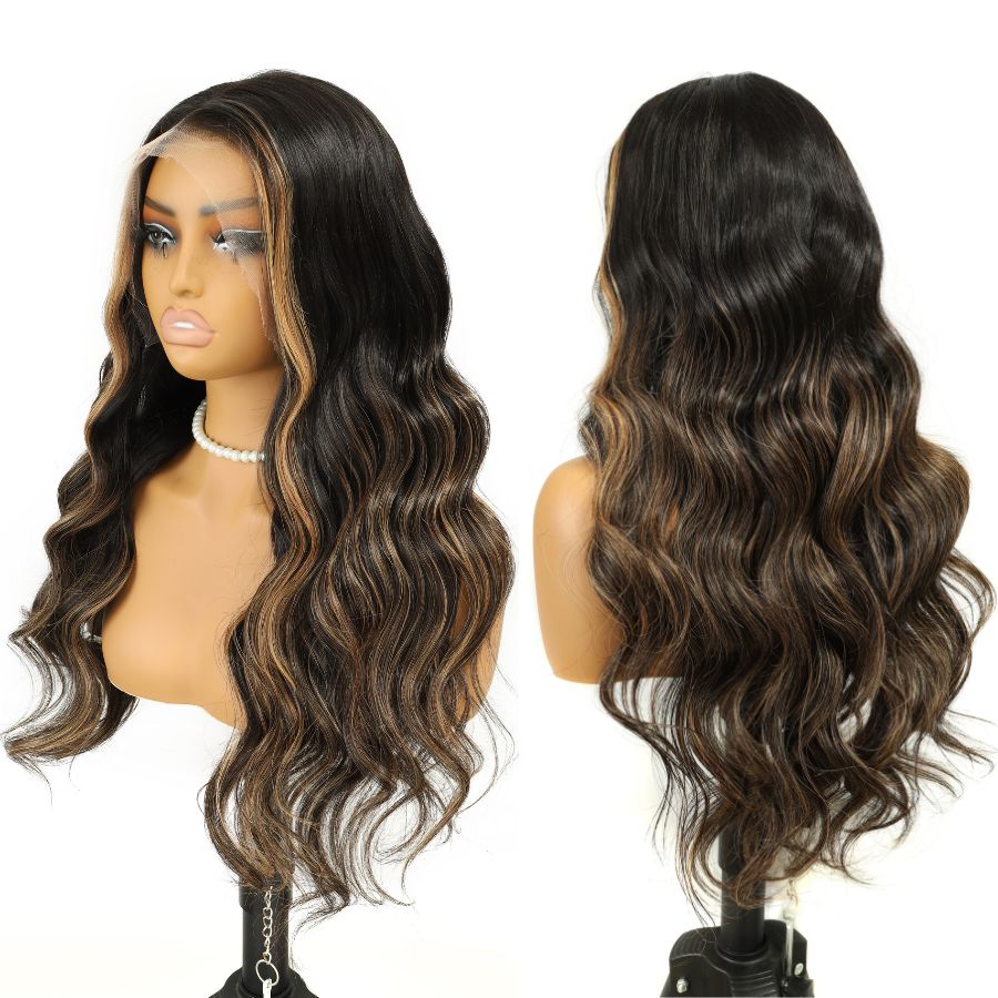 WOWANGEL Face - framing Highlights HD Lace 13X6 Full Frontal Wig Body Wave Pre Plucked Hairline - wowangel