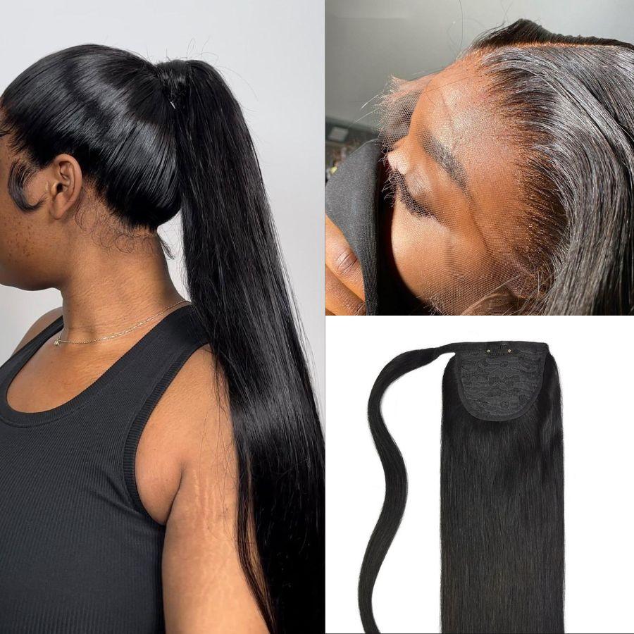 WOWANGEL Frontal Ponytail Updo Set 13X6 HD Lace Frontal Pieces With Ponytail - wowangel