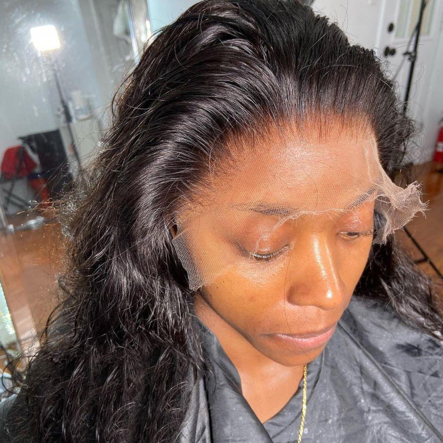 Close-up of HD lace frontal on natural hairline