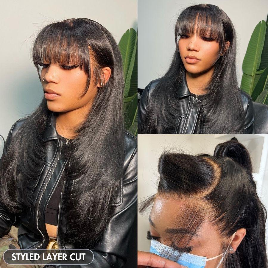 Styled layer cut on WOWANGEL full lace wig with bangs